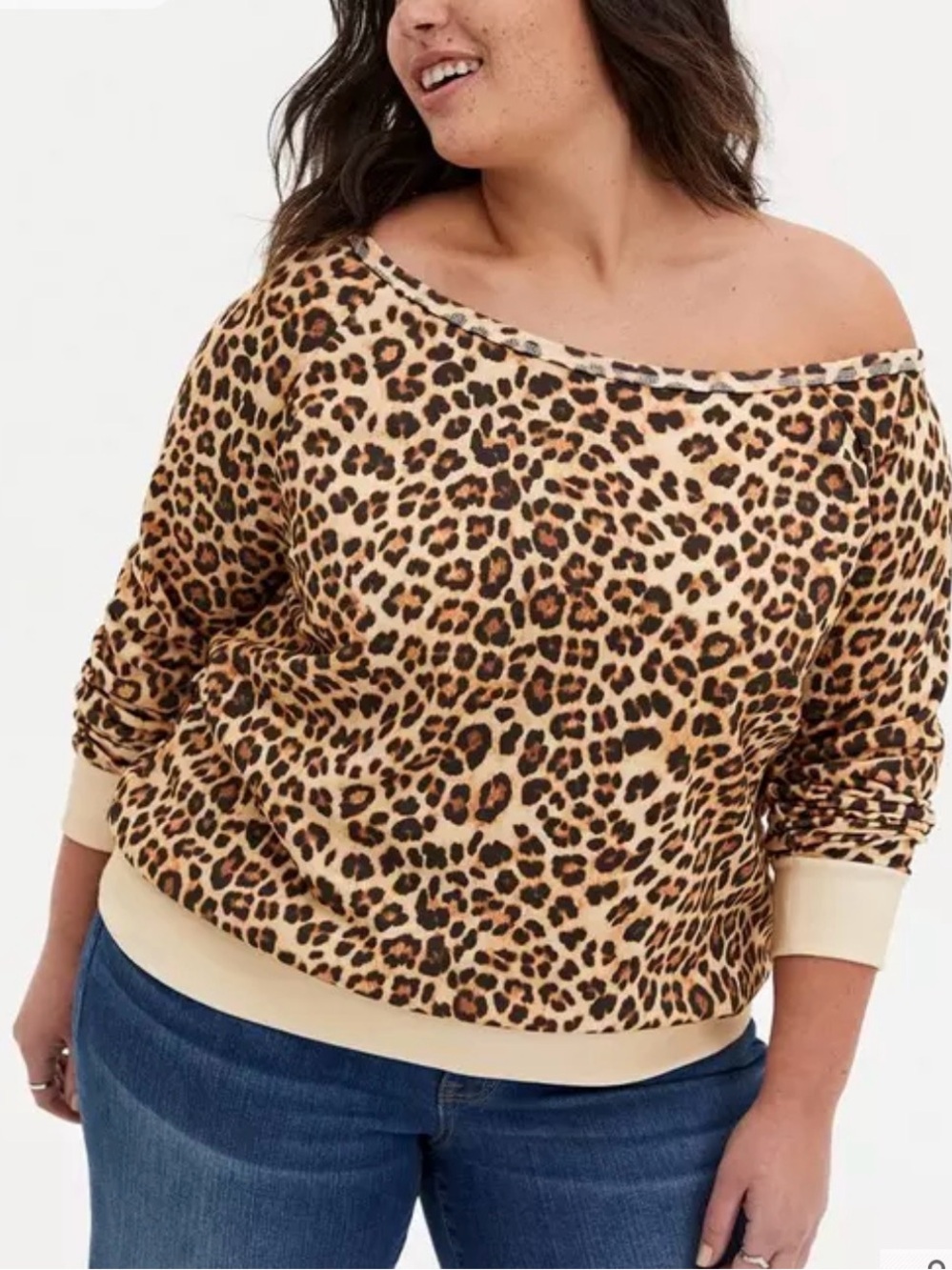 Torrid Off-Shoulder Light Weight French Terry Sweatshirt, leopard print sz 2 2X